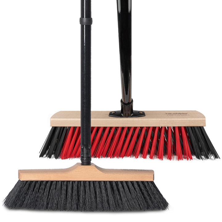 Besen Set, Zimmerbesen 30 cm breit mit Stiel für innen + Straßenbesen 40 cm