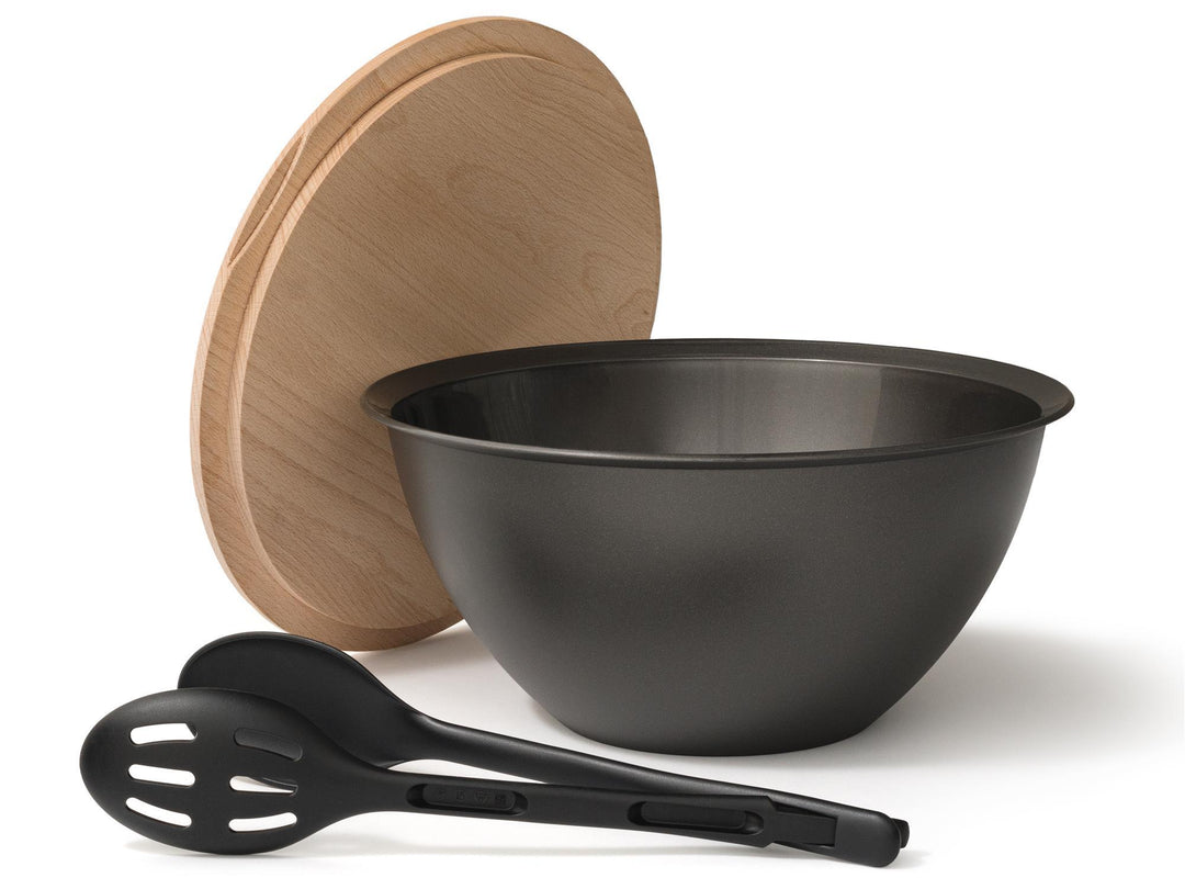 6 L Schüssel mit Holzdeckel  + Salatbesteck