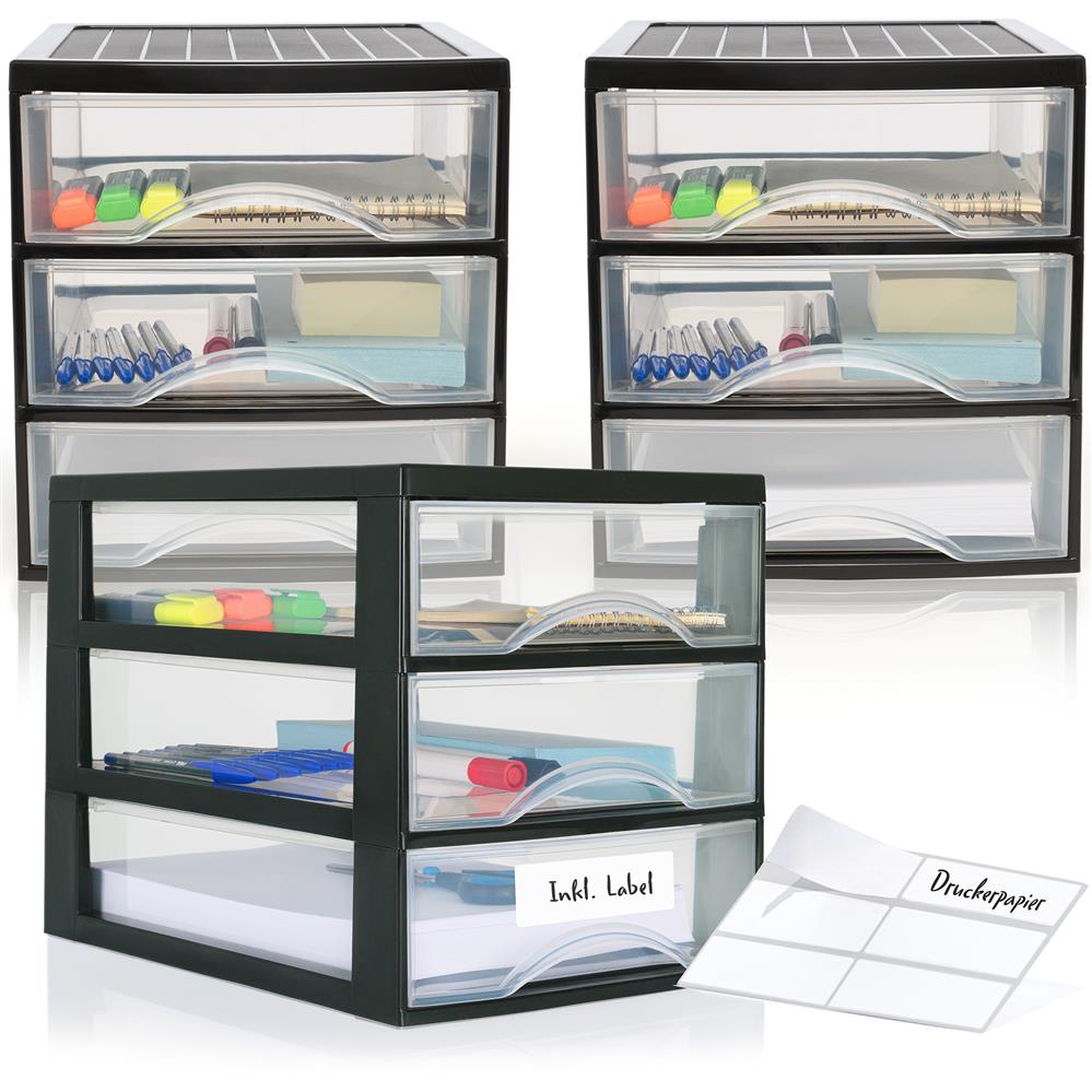 Schubladenschrank A4  mit 3 Schubladen, 3 Stück inkl. Aufkleber