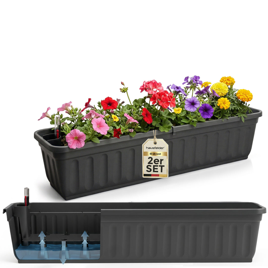 Blumenkasten 2er Set, Anthrazit 80cm