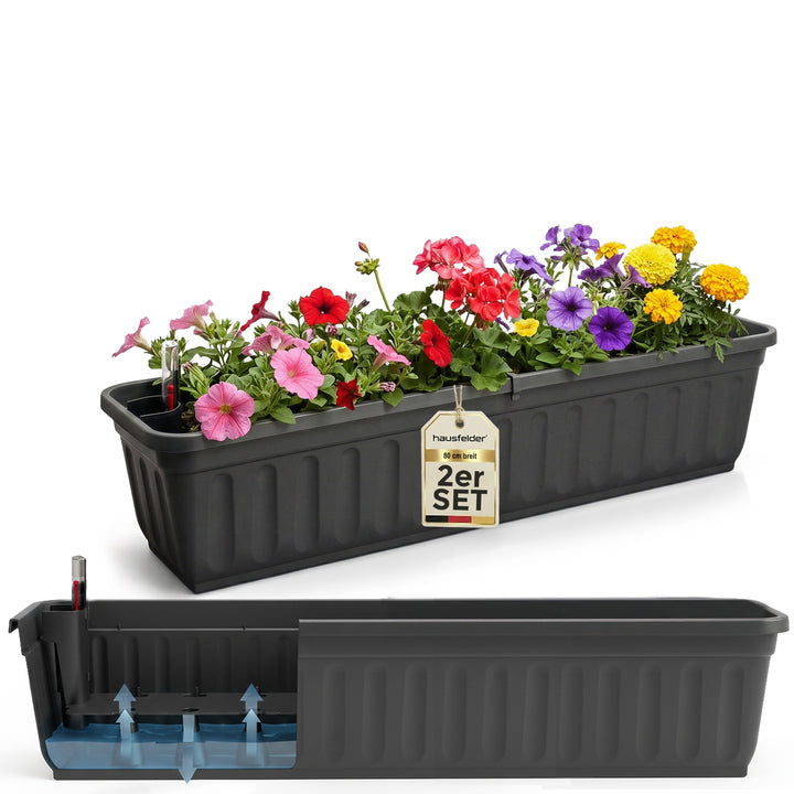 Blumenkasten 2er Set, Anthrazit 80cm