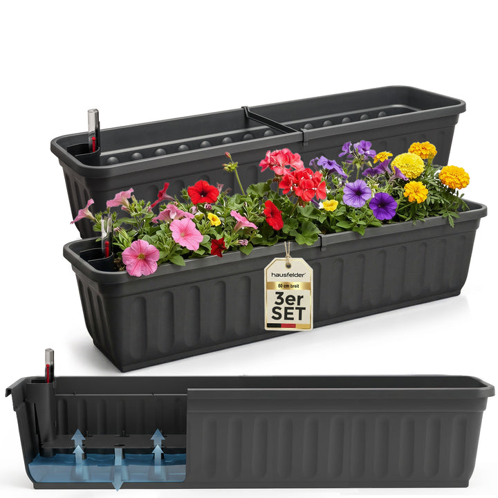 Blumenkasten 3er Set, Anthraziit, 80cm