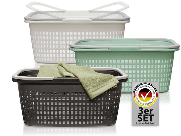 Wäschekörbe 3er Set Anrhrazit, Grün, Weiß