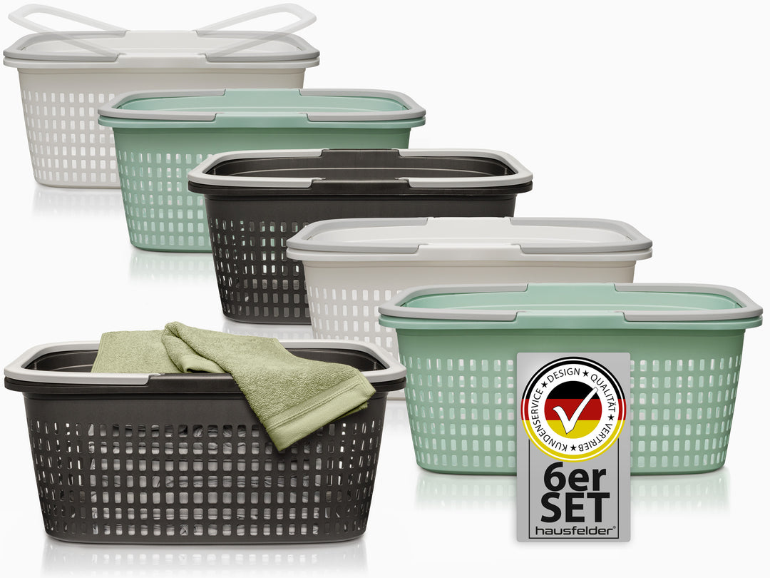 Wäschekörbe 6er Set Anthrazit, Grün, Weiß