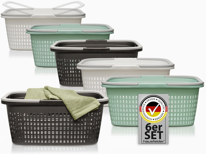 Wäschekörbe 6er Set Anthrazit, Grün, Weiß