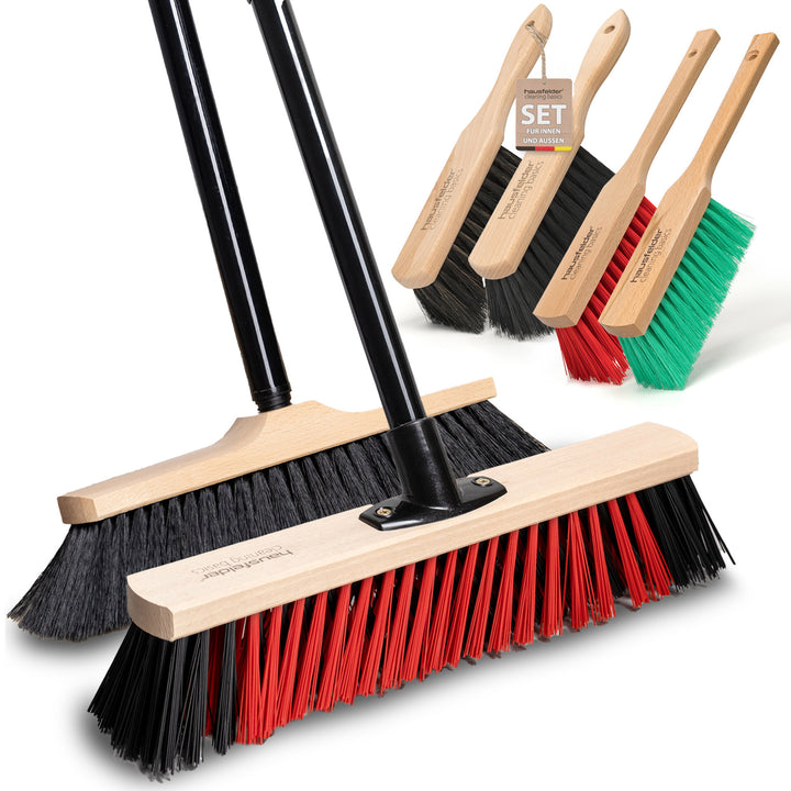 Besen Set, Zimmerbesen 30 cm breit + Straßenbesen 40 cm + Handfger Set Innen/Außen