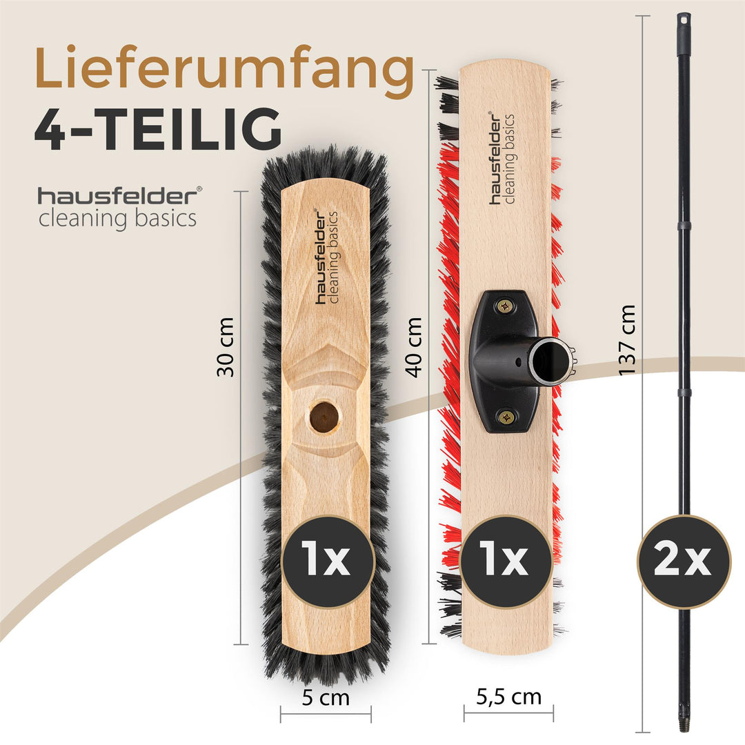 Besen Set, Zimmerbesen 30 cm breit mit Stiel für innen + Straßenbesen 40 cm