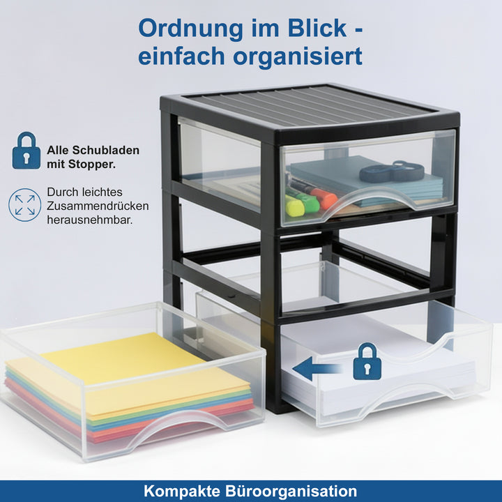 Schubladenschrank A4  mit 3 Schubladen inkl. Aufkleber