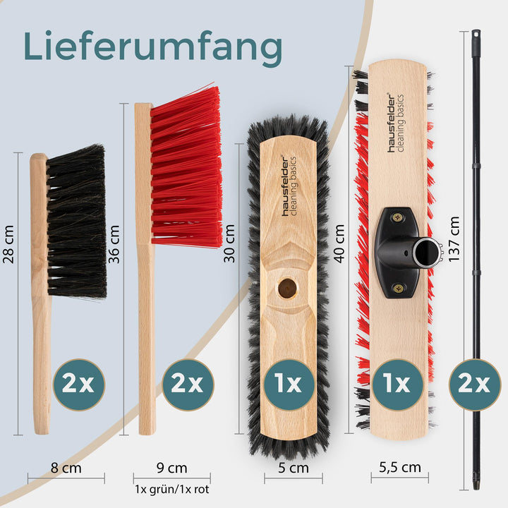 Besen Set, Zimmerbesen 30 cm breit + Straßenbesen 40 cm + Handfger Set Innen/Außen