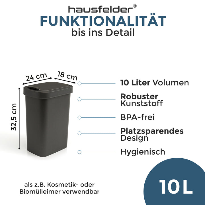 Mülleimer mit Deckel 10 L., Anthrazit
