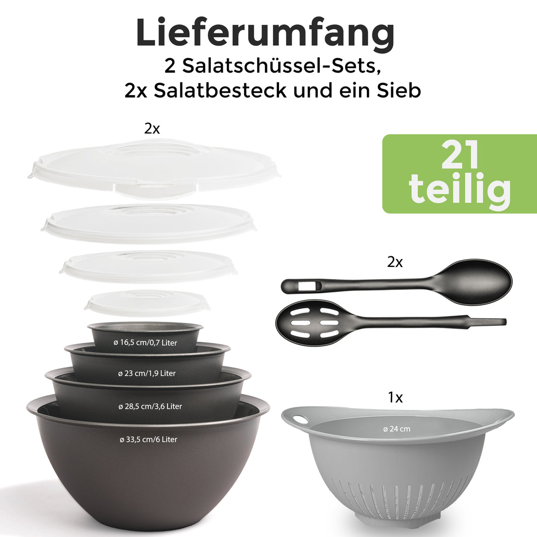 Salatschüssel Set groß, 21-teiliges Set
