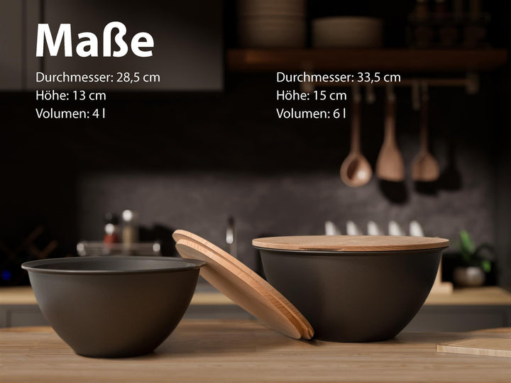 6 L Schüssel mit Holzdeckel  + Salatbesteck