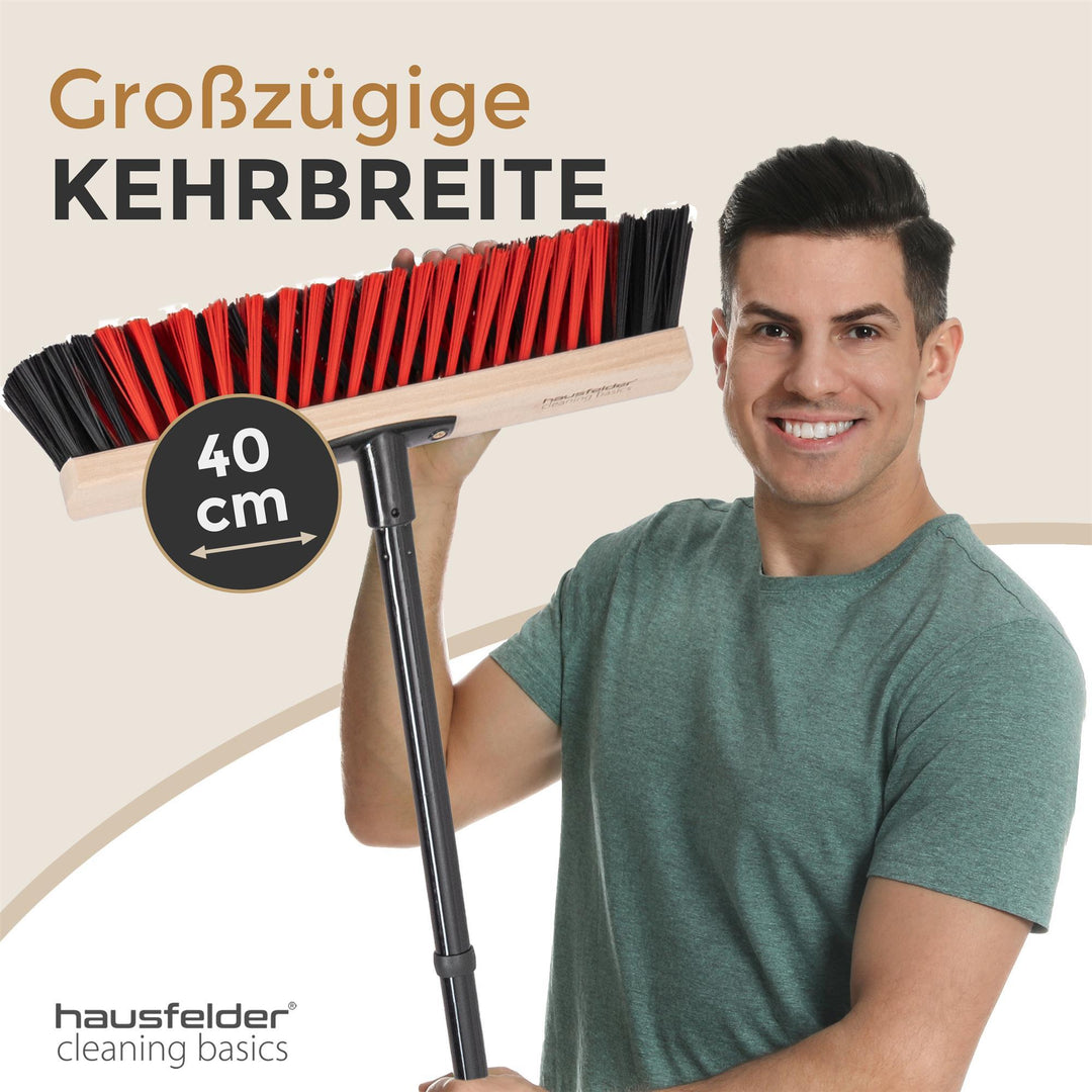 Besen Set, Zimmerbesen 30 cm breit + Straßenbesen 40 cm + Handfger Set Innen/Außen