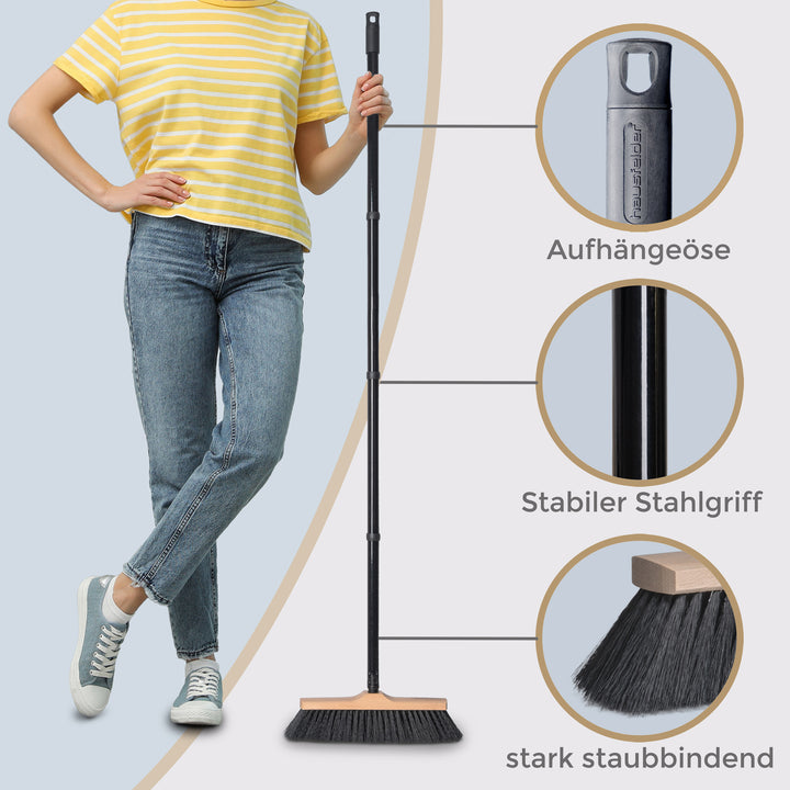 Besen Set, Zimmerbesen 30 cm breit + Straßenbesen 40 cm + Handfger Set Innen/Außen
