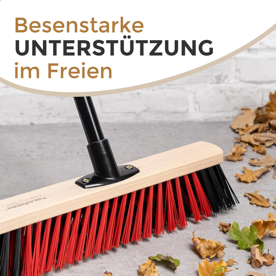 Besen Set, Zimmerbesen 30 cm breit mit Stiel für innen + Straßenbesen 40 cm