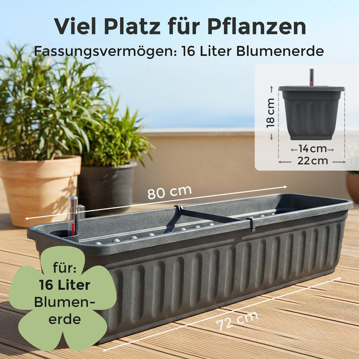 Blumenkasten 2er Set, Anthrazit 80cm
