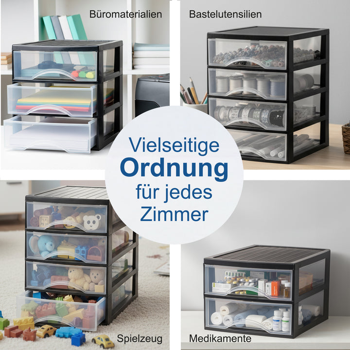 Schubladenbox A4 mit 4 Schubladen inkl. Aufkleber