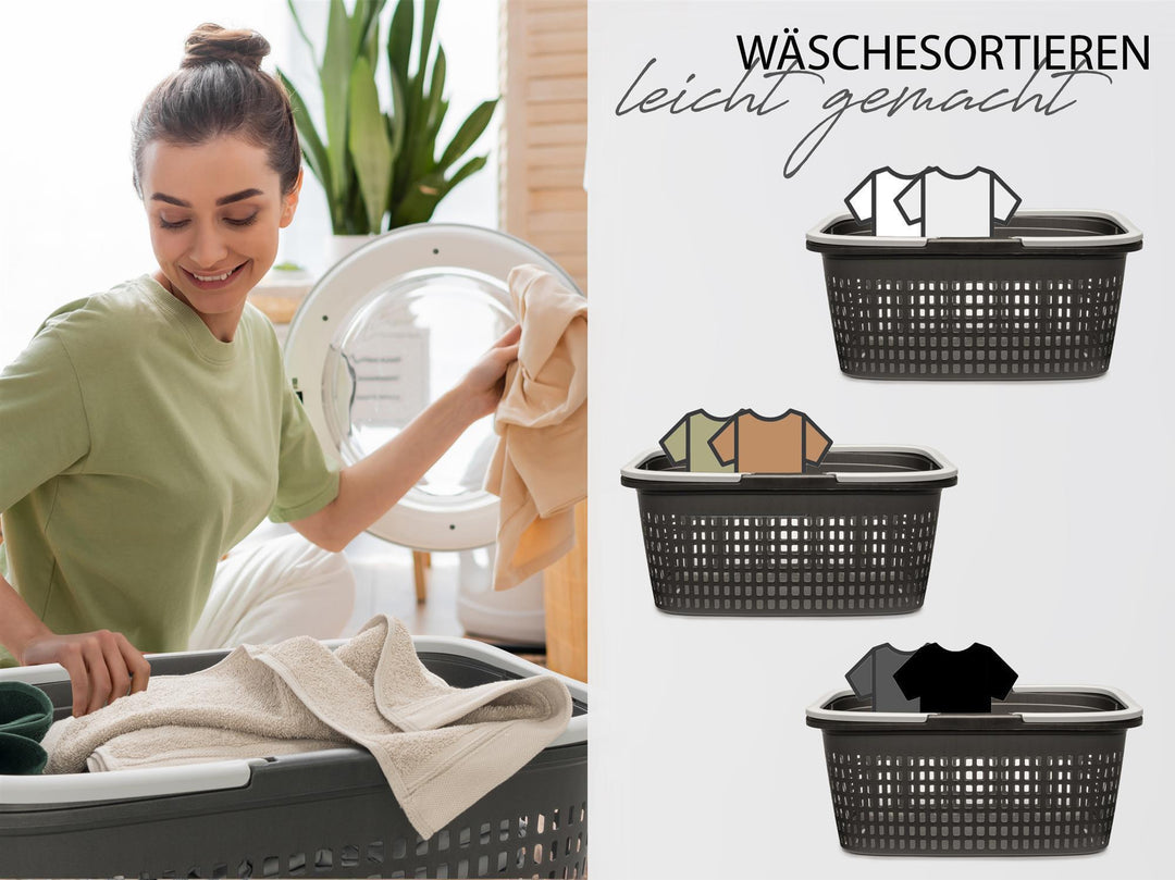 Wäschekörbe 3er Set Anthrazit