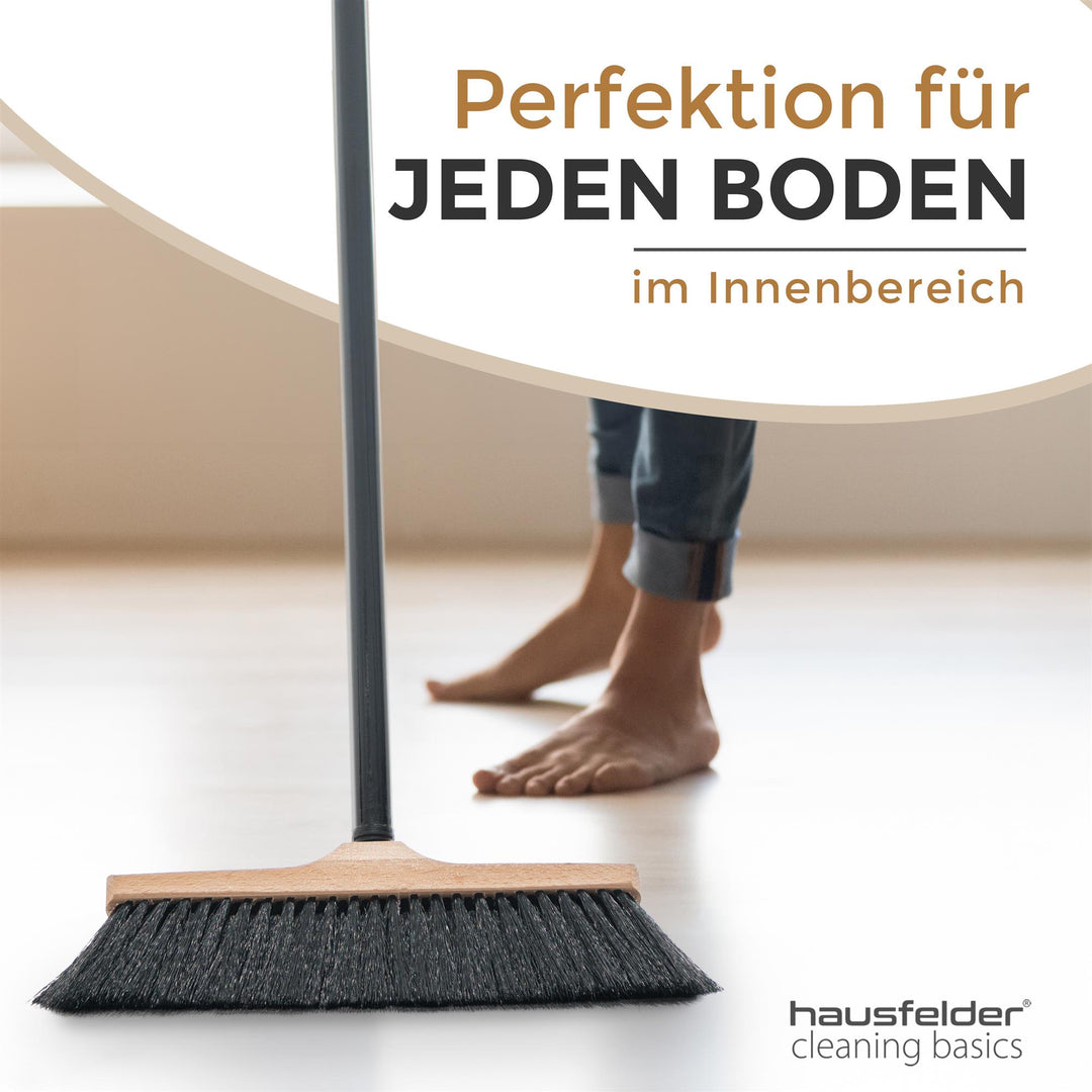Besen Set, Zimmerbesen 30 cm breit mit Stiel für innen + Straßenbesen 40 cm