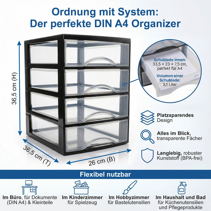 Schubladenschrank A4 mit 4 Schubladen